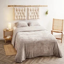 Parure de lit flanelle côtelée 220x240cm avec taies d'oreiller 63x63cm