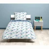 Parure de lit housse de couette taie hélicoptère blanc bleu
