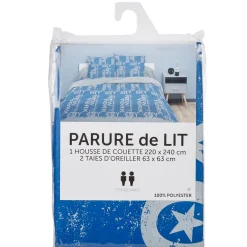 Parure de lit housse de couette taies New York blanc bleu