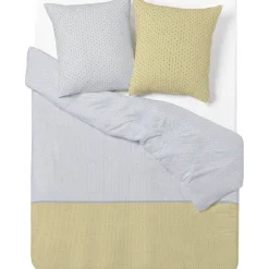 Parure de lit imprimé gris jaune bicolore frise horizontale