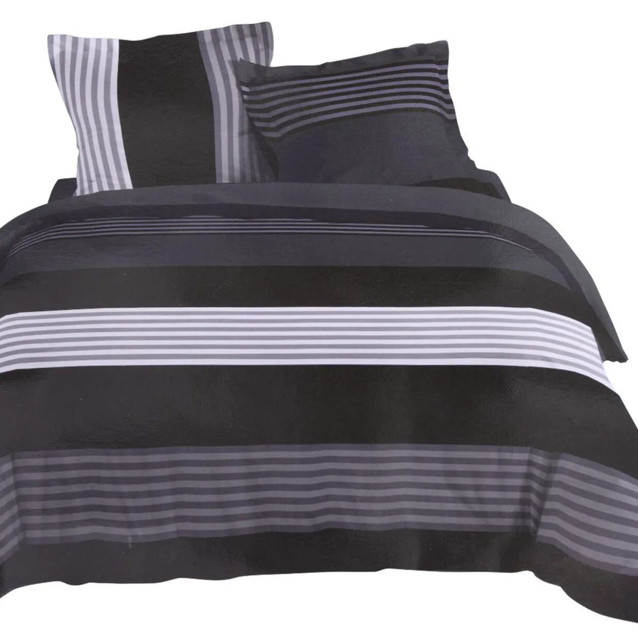 Parure de lit imprimé rayé noir gris blanc 2 personnes 240x220 cm