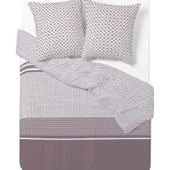 Parure de lit marron et blanche motifs géométriques et frise