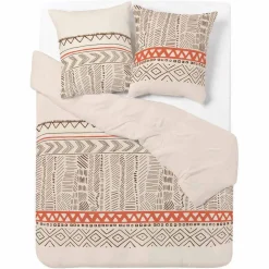 Parure de lit motif aztèque sauvage blanc marron 2 personnes