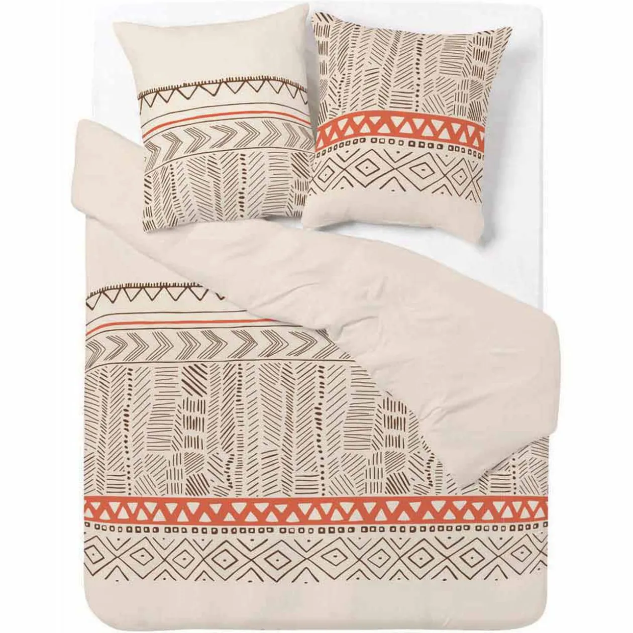 Parure de lit motif aztèque sauvage blanc marron 2 personnes
