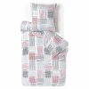 Parure de lit motif cible quadrillé gris et rouge 1 personne