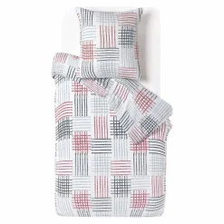 Parure de lit motif cible quadrillé gris et rouge 1 personne
