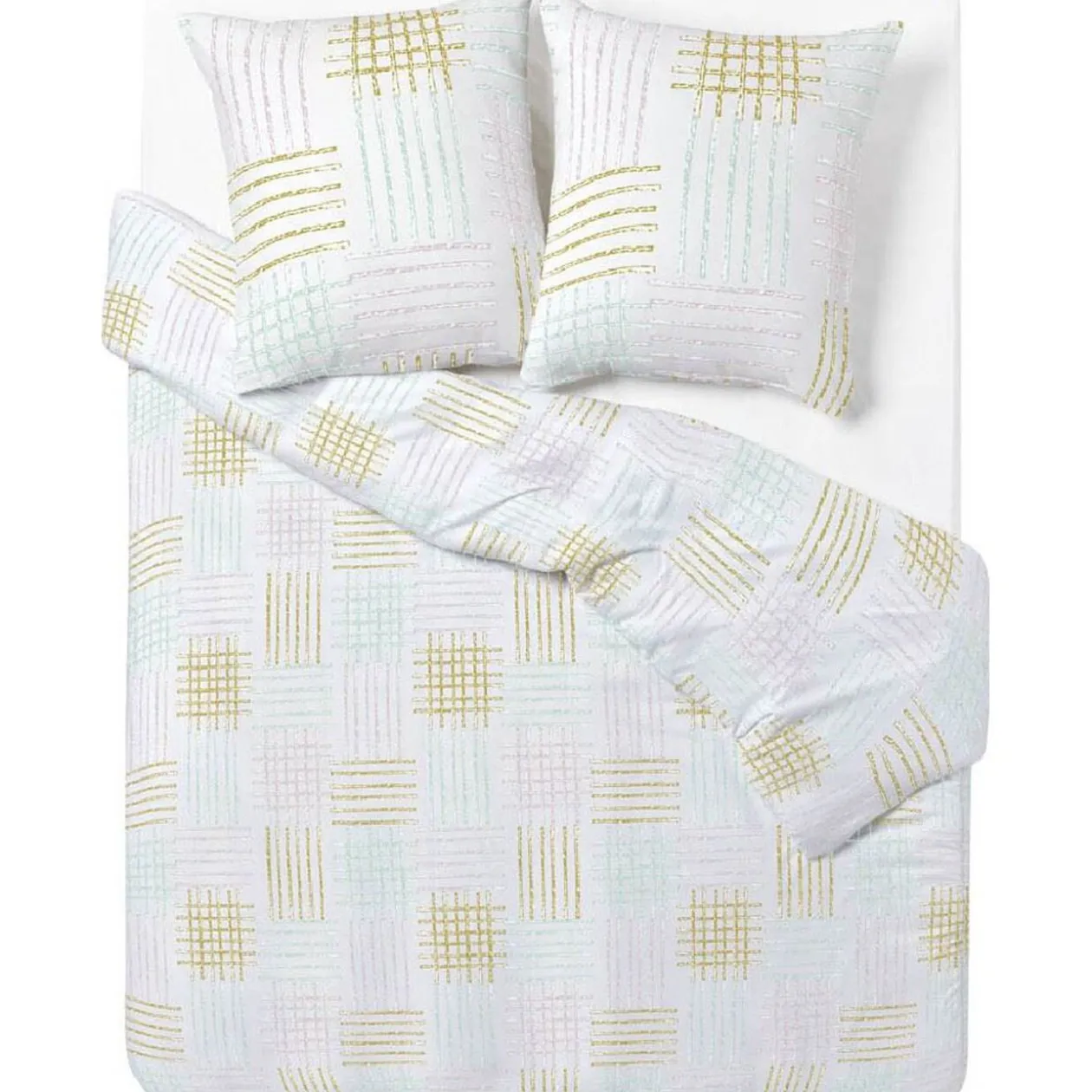 Parure de lit multicolore motif ligne droite et quadrillée