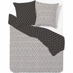 Parure de lit noir blanc rouge motif géométrique 2 personnes
