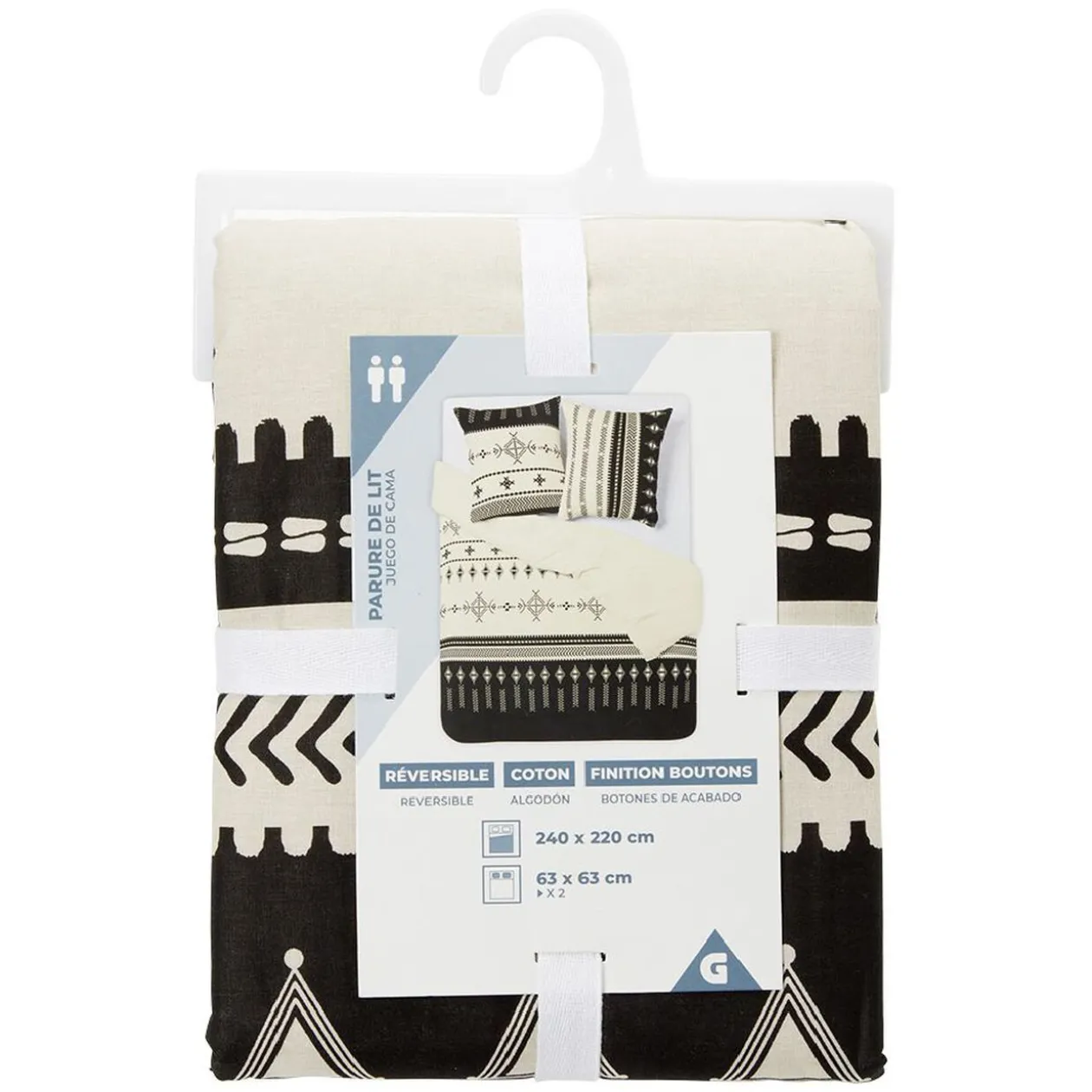 Parure de lit noire L240X220 cm et 2 taies d'oreiller