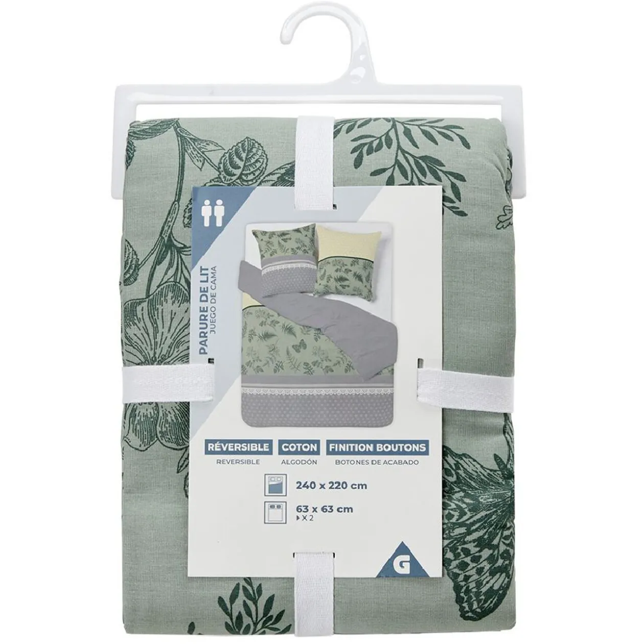 Parure de lit verte L240X220 cm et 2 taies d'oreiller