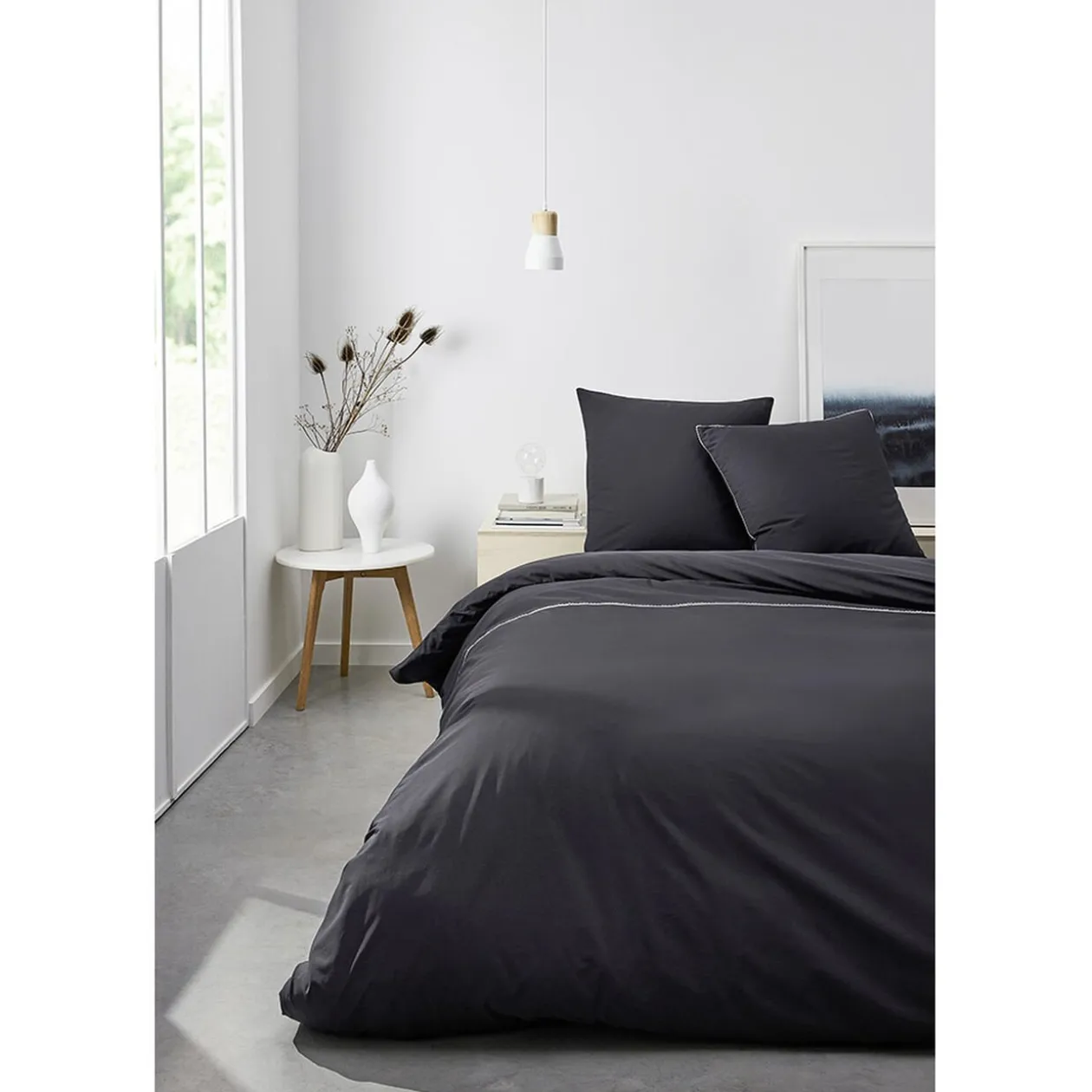 Parure de lit 260x240 cm percale de coton Gris
