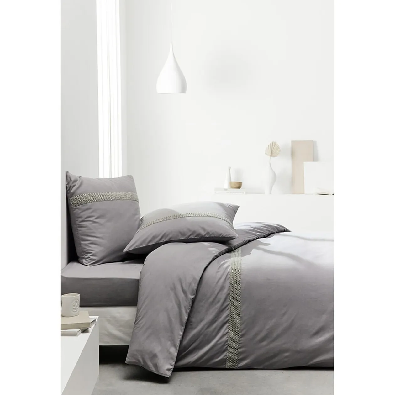 Parure de lit 260x240 cm percale de coton Gris