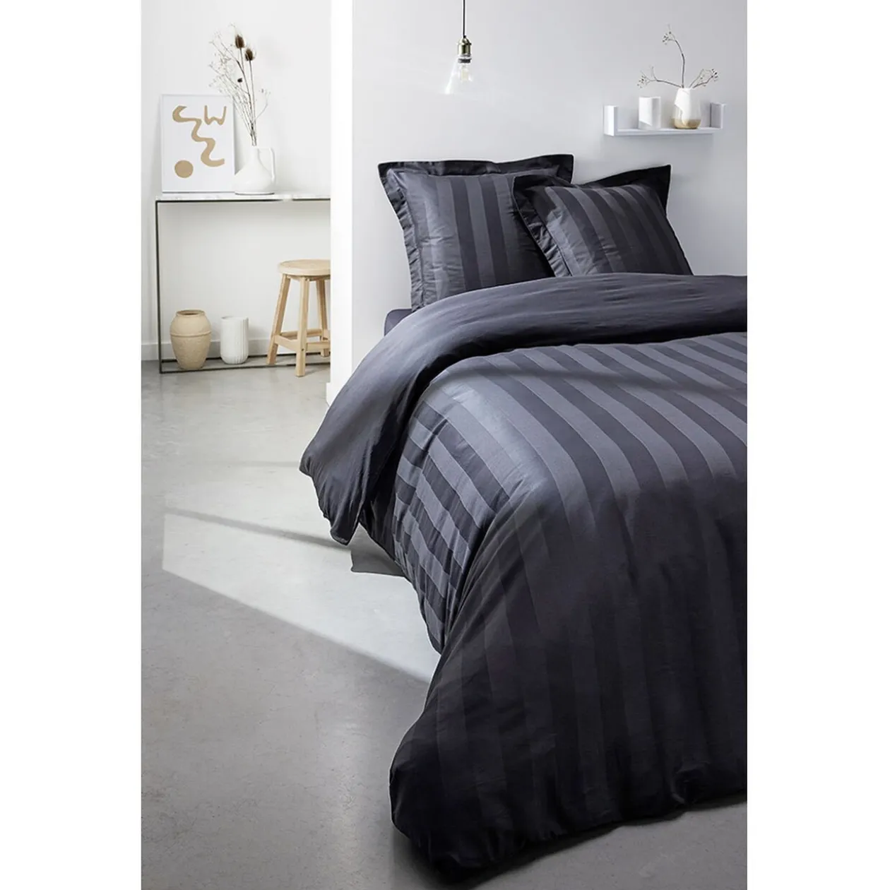 Parure de lit 260x240 cm satin de coton Gris