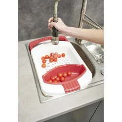 Passoire 2 en 1 planche à découper amovible rouge et blanche