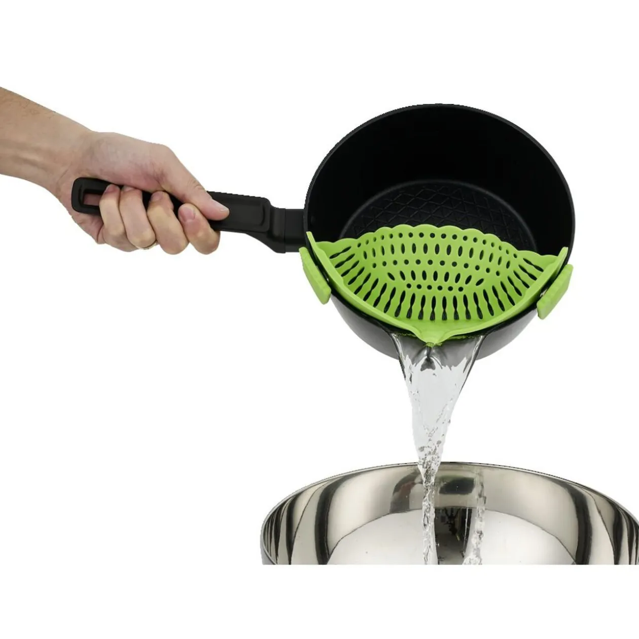 Passoire casserole à clips silicone gris