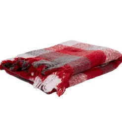 Plaid à carreaux imitation mohair rouge blanc gris