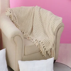 Plaid à franges beige