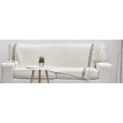 Plaid à franges blanc bordure noire collection Tropical