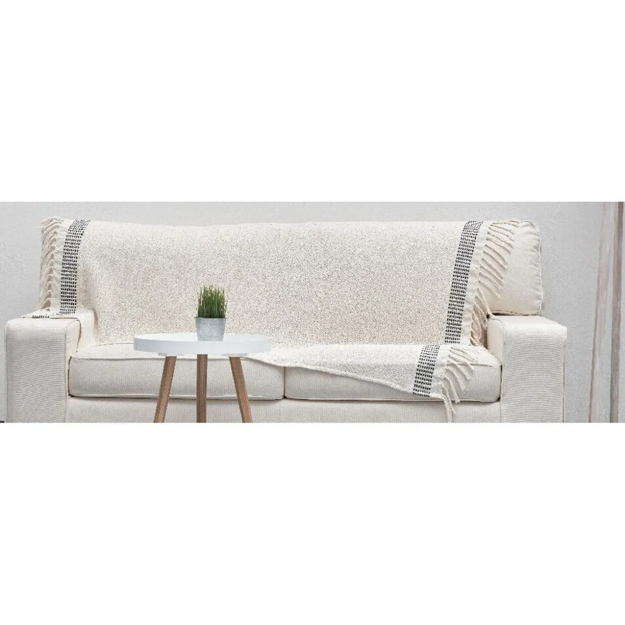 Plaid à franges blanc bordure noire collection Tropical