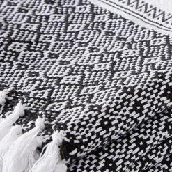 Plaid à franges motif ethnique noir et blanc