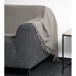 Plaid à franges taupe uni