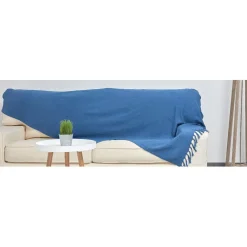 Plaid à franges uni bleu canard