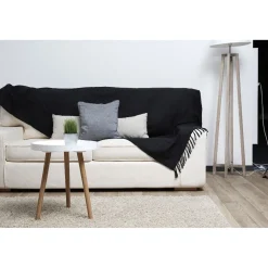 Plaid à franges uni noir