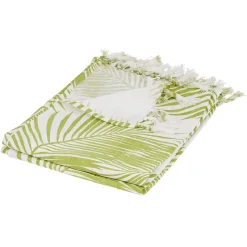 Plaid à franges vert motif feuillage blanc 125x150cm