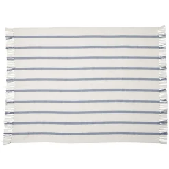 Plaid à franges 130x160cm polycoton blanc à rayures bleues ou beiges