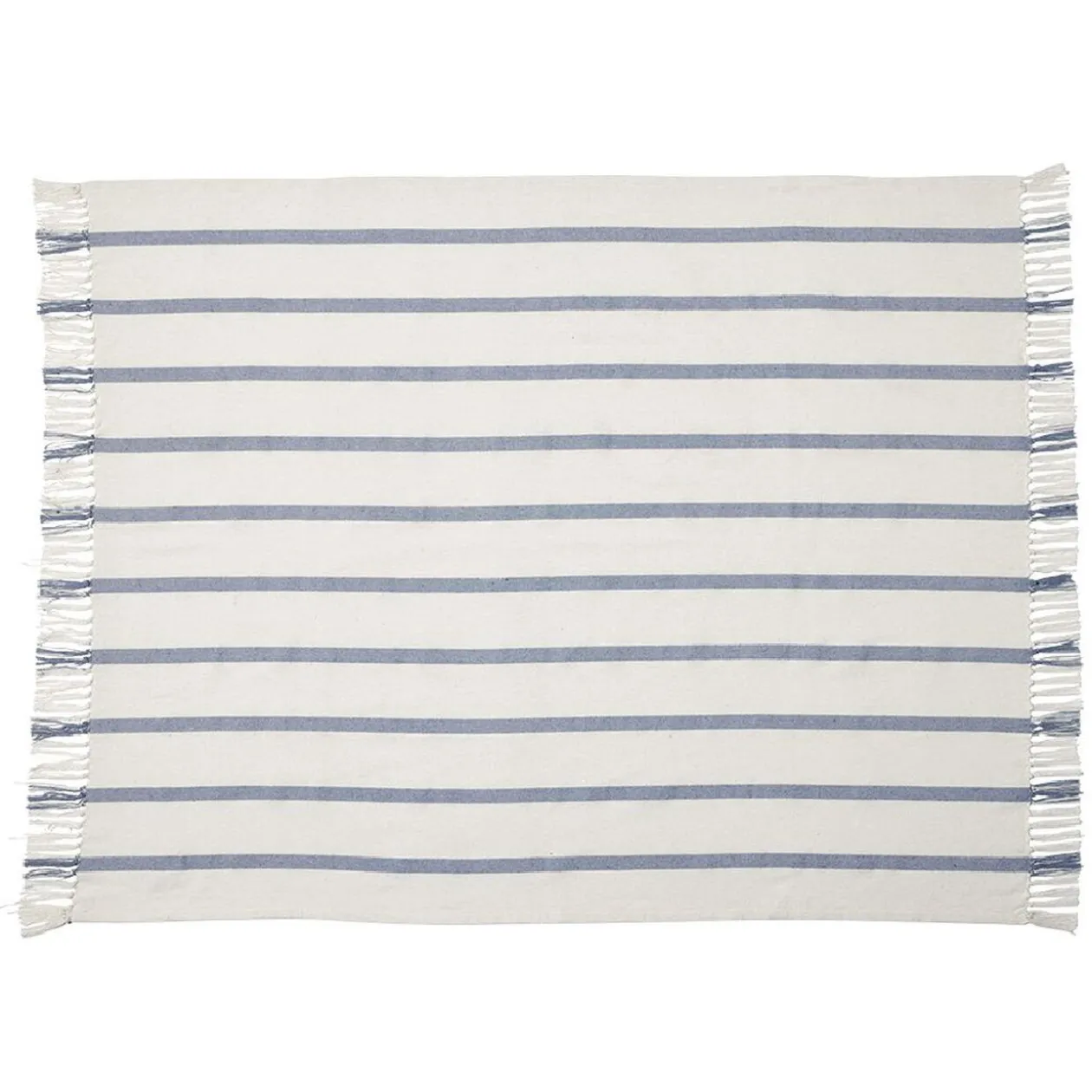 Plaid à franges 130x160cm polycoton blanc à rayures bleues ou beiges