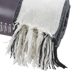 Plaid à franges 130x160cm polycoton noir et blanc