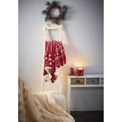 Plaid bi matière motif edelweiss rouge et blanc