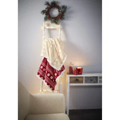 Plaid bi matière motif edelweiss jaune et blanc