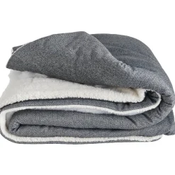 Plaid bi matière vieux gris et blanc effet fausse fourrure