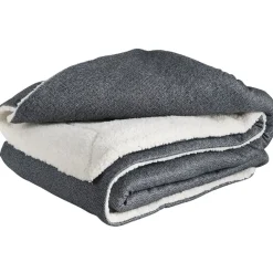 Plaid bi matière vieux gris et blanc effet fausse fourrure