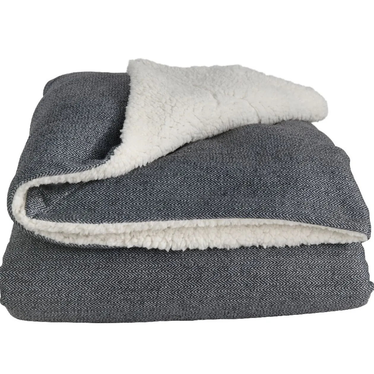 Plaid bi matière vieux gris et blanc effet fausse fourrure