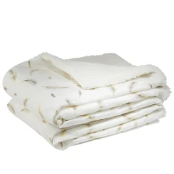 Plaid blanc motifs plumes dorées