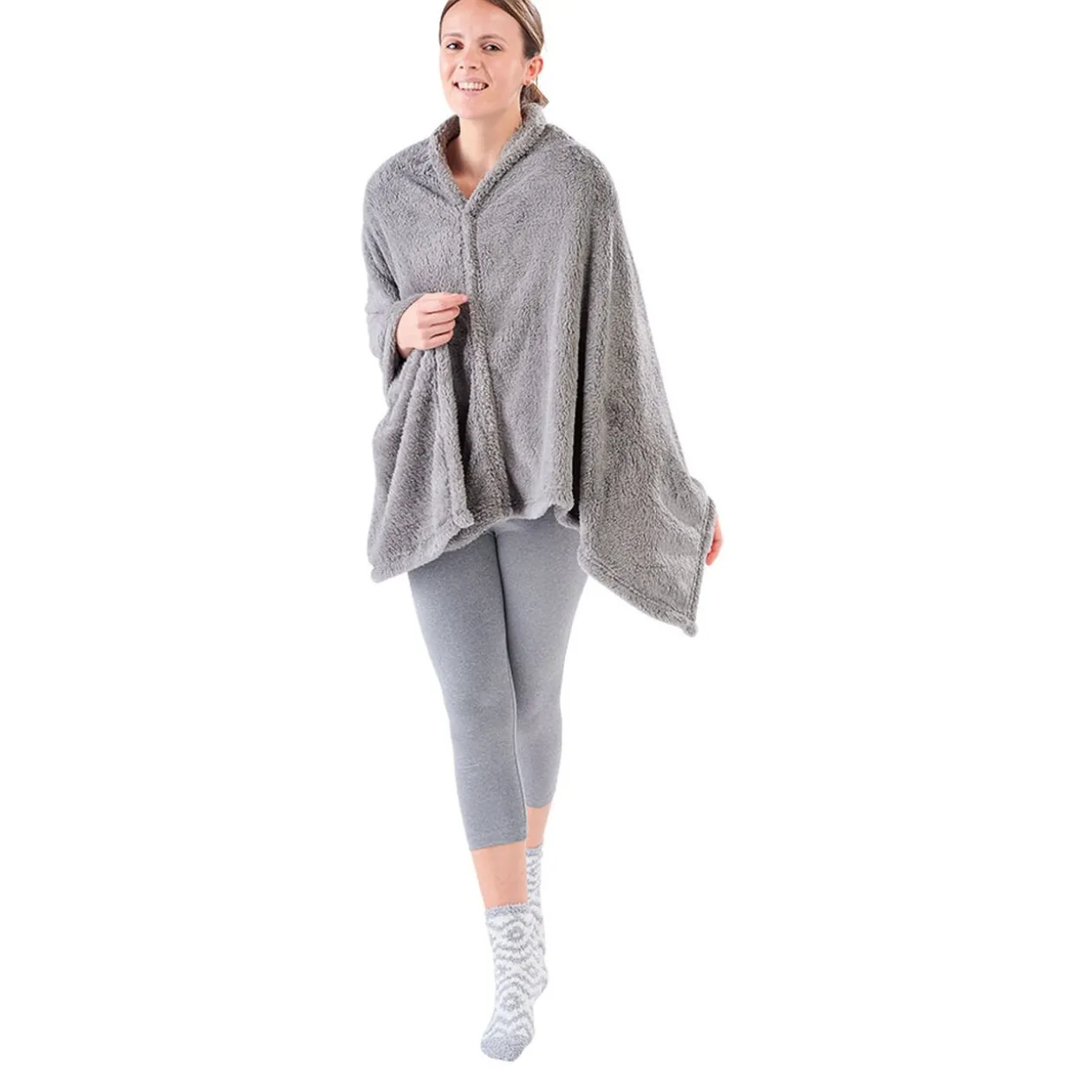 Plaid châle en polaire uni gris