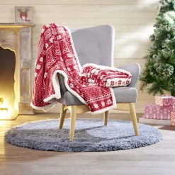 Plaid collection Noël motif cerf et edelweiss rouge blanc