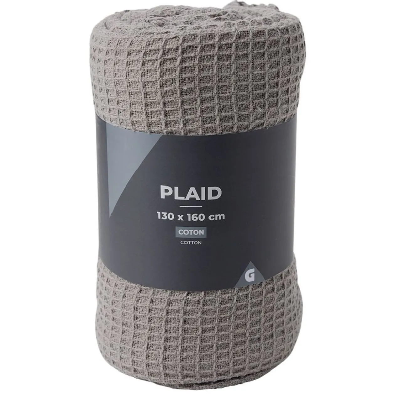 Plaid coton gaufré 130x160cm gris