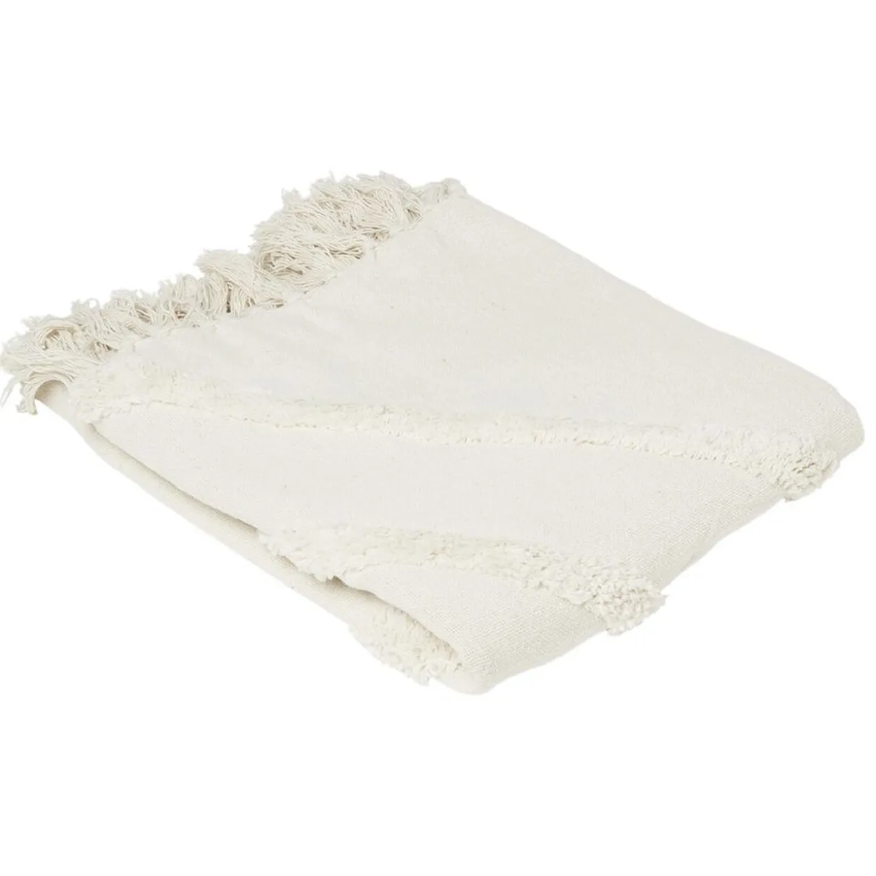 Plaid coton tufté à franges 130x150cm