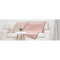 Plaid déco réversible rose moutarde motif fleur toucher doux