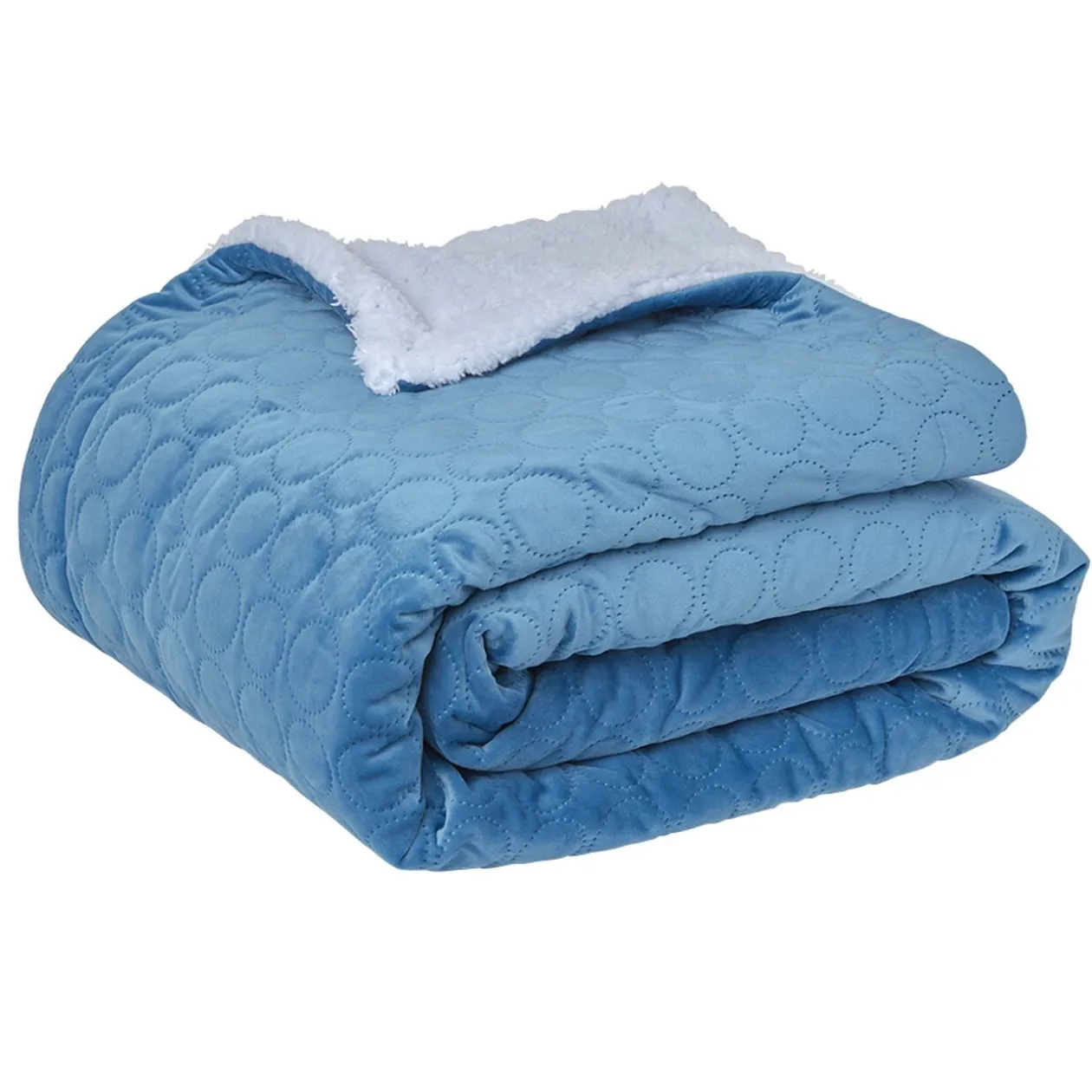 Plaid dos Sherpa blanc bleu polyester 300 g/m²