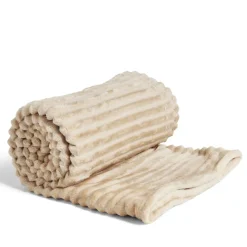 Plaid doux à rayures beige 127x152cm