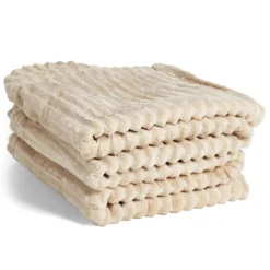 Plaid doux à rayures beige 127x152cm