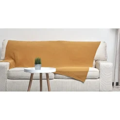 Plaid en coton uni 1 place jaune moutarde