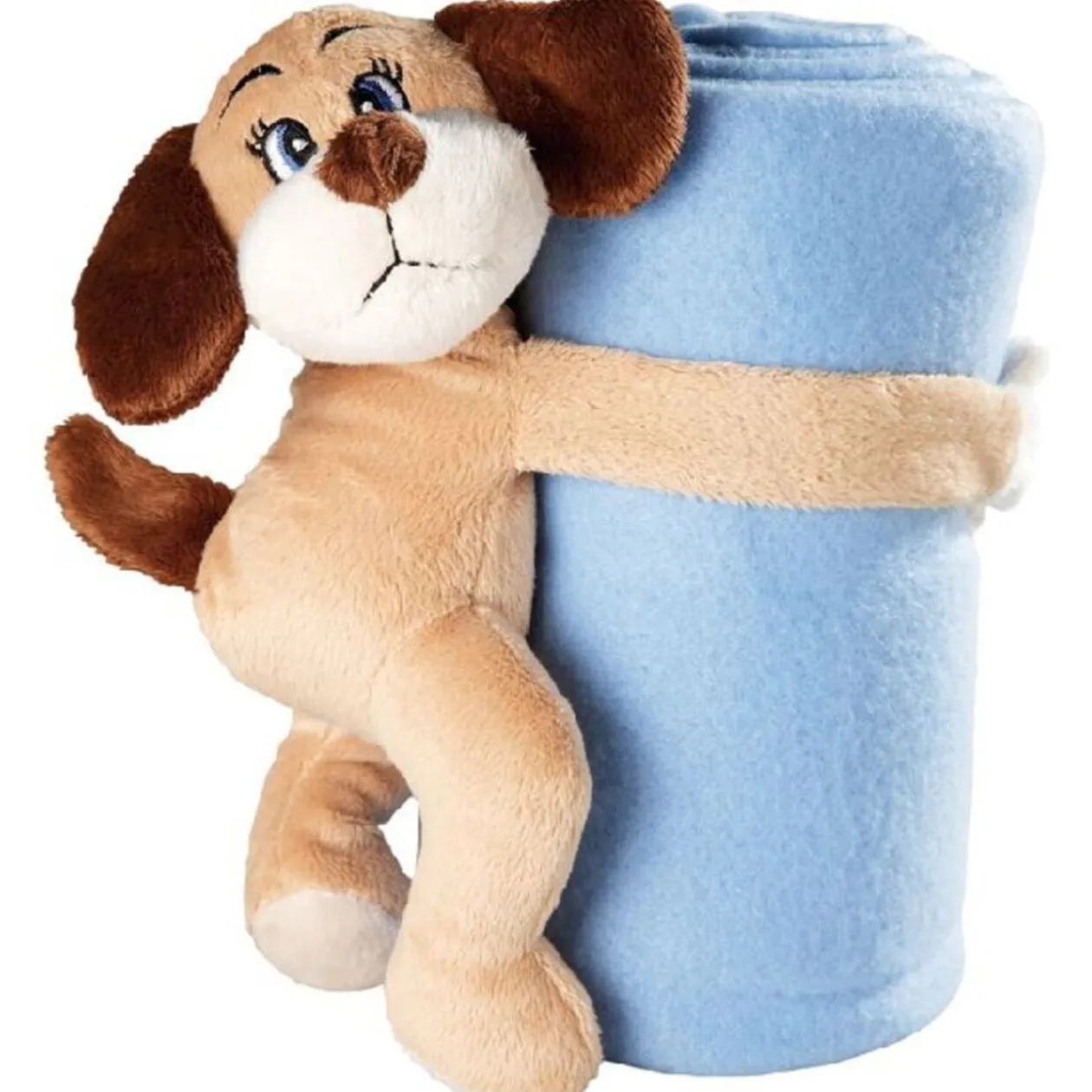 Plaid enfant bleu et peluche chien