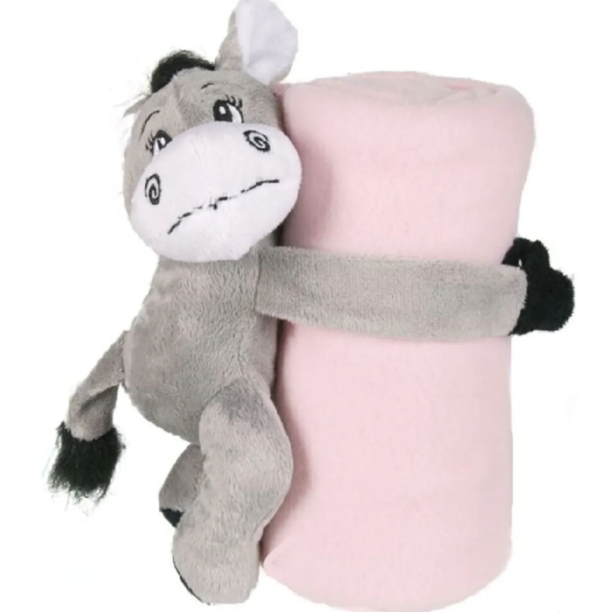 Plaid enfant rose et peluche âne