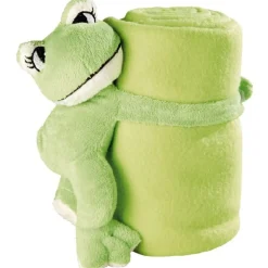 Plaid enfant vert et peluche grenouille