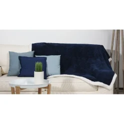 Plaid fausse fourrure double face blanc et bleu nuit